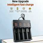 PHOMAX USB Charger 4 Slots Universal Smart Battery Charger Compatible with Multiple Sizes Including 18650 26650 18500 Batteries
