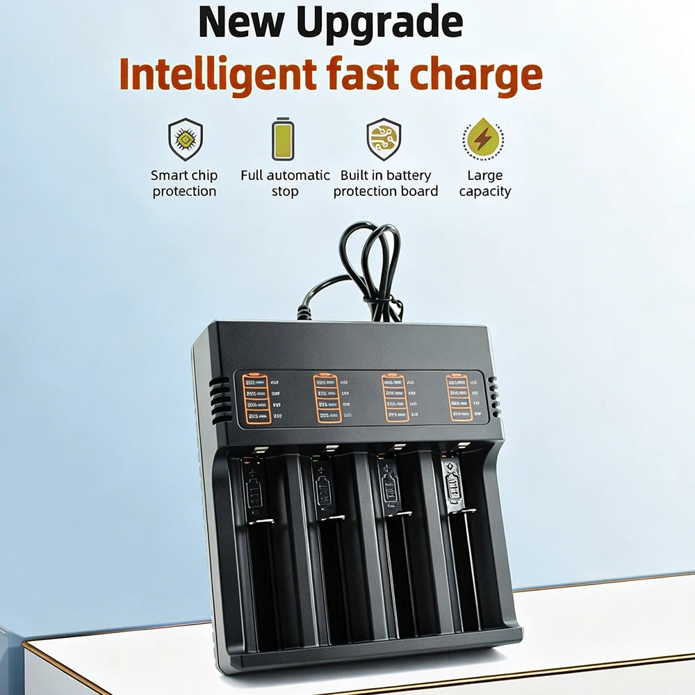 PHOMAX USB Charger 4 Slots Universal Smart Battery Charger Compatible with Multiple Sizes Including 18650 26650 18500 Batteries