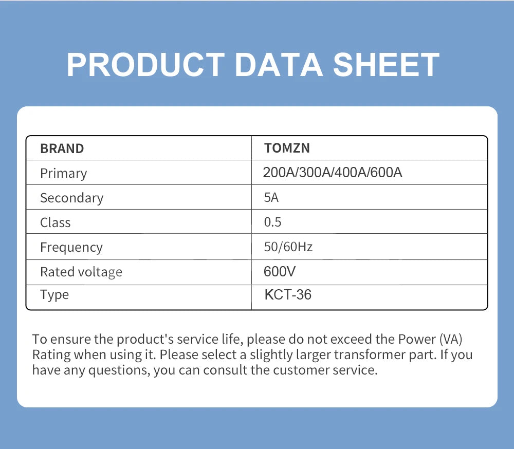 TOMZN Split Core Current Transformer 200A 300A 400A 600A to 5A Secondary AC High-Current CT for kWh Meter Energy Monitoring