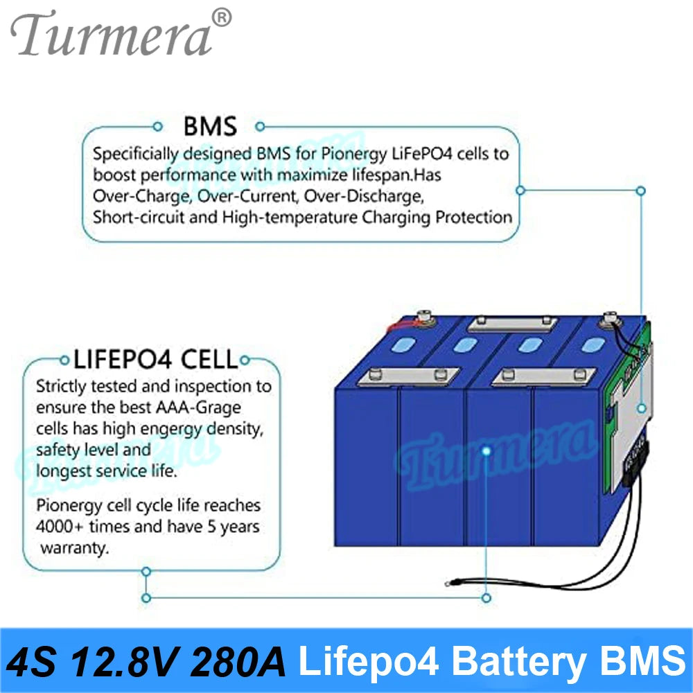 Turmera 4S 12.8V 280A Balance Lifepo4 Battery BMS Balance Protected Board for 3.2V 100Ah 200Ah 280Ah 320Ah Lifepo4 Batteries Use