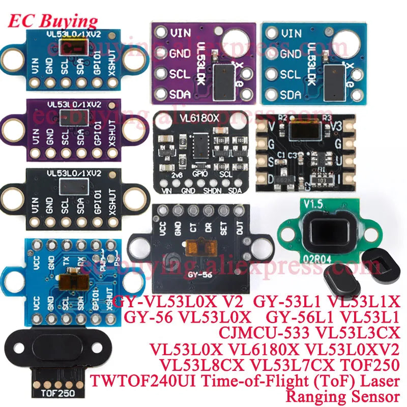 1-10Pcs VL53L0X V2 VL53L1X VL53L3CX VL53L4CD VL6180X  VL53L8CX VL53L7CX Time-of-Flight ToF Laser Ranging Sensor Module IIC