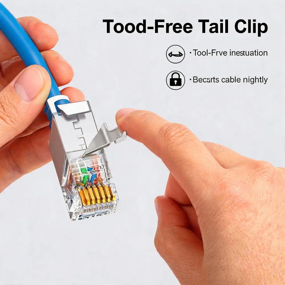 10/50/100Pcs Pass Through RJ45 Cat7 Shielded Connectors Crystal End Gold-Plated 8P8C Crimp UTP Ethernet Modular Plug