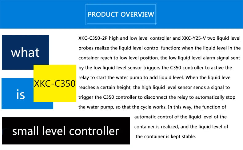 XKC-C350 AC110v-260v Cheap Small Sized Automatic Water Level Controller with Sensors for Water Pump and Valve Draining Pumping
