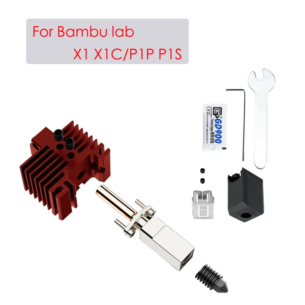 Upgrades V2.0 For Bambu Lab P1P Hotend Kit Bi Metal Throat For Bamboo X1C Hot End X1 Nozzle P1S Thermistor Hardened Steel Nozzle