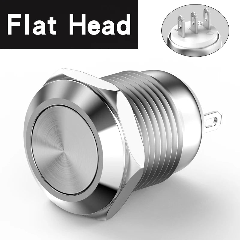 Metal Push Button Switch 12MM 3Pins 1NO1NC No Light waterproof Flat/High Head Momentary Latching Welding Foot Switch