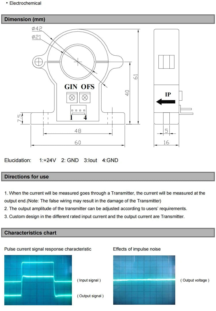 Hall Effect Current Transducer QNDBK1-21 AC 50A 100A 200A 300A / 5V 10V DC Hall Current Sensor Split Core Current Transformer CT