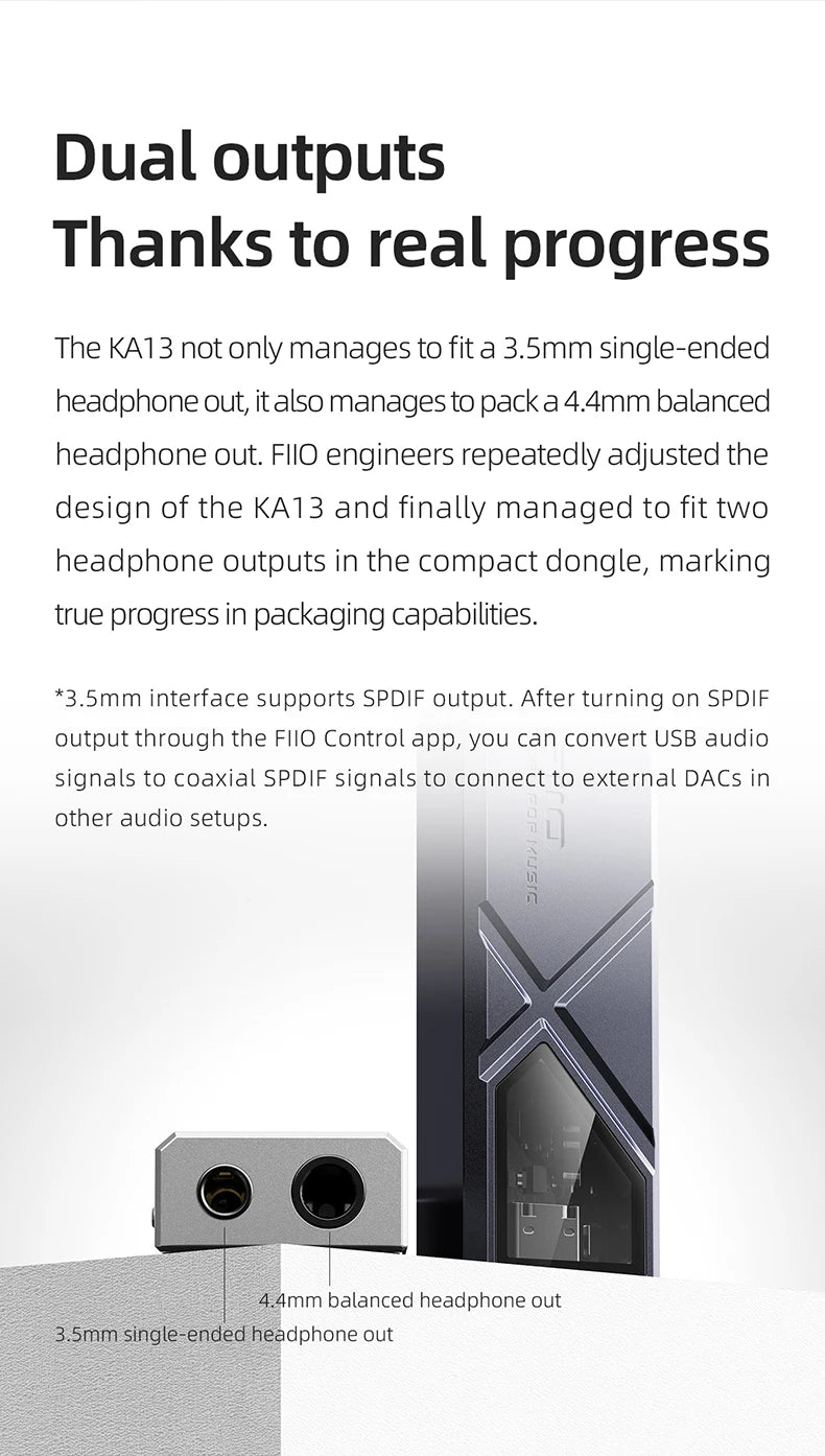 FiiO KA13 Dual CS43131 Portable DAC Amplifier for IOS/Android 3.5mm and 4.4mm Balanced Output, 550mW high Power