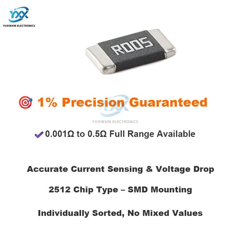 10PCS 2512 Alloy Resistor 0.001Ω~0.5Ω 1% 2W 3W Precision Low Ohm Resistencia for DIY Electronics Power Sensing SMD Chip Type
