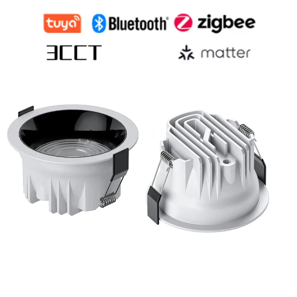 3CCT Tuya Bluetooth/Zigbee Matter Smart Recessed LED Downlight Aluminum Downlight AC5W-20W Spot Light