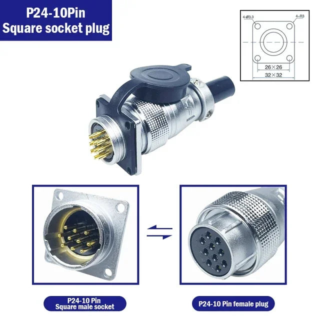 PLS24 WS24 6/10/12/19 Pin Metal Circular Aviation Socket Plug Wire Female Male Connector M24 Threaded Coupling Panel