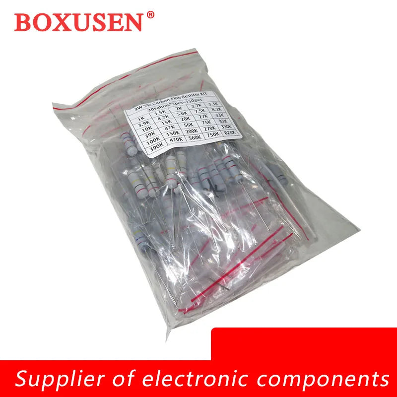 300PCS 150PCS 1W 2W 3W 5W 5% Resistor Kit 30values X 10PCS Carbon Film Resistance 0.1-750 ohm Set 1k-820K 30values X 5PCS