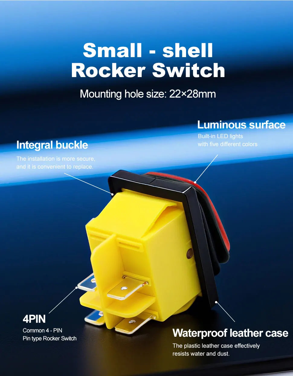 FILN Heavy Duty IP68 Waterproof LED Toggle Rocker Switch T8530A12V/220VRed/Blue/Green ON/OFF Ideal for Car & Marine Use
