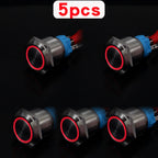 5pcs Metal Push Button Switch Ring Lamp 16mm 19mm 22mm Waterproof LED Light On Off Momentary Latching 5v 12v 24v 220v Red Blue
