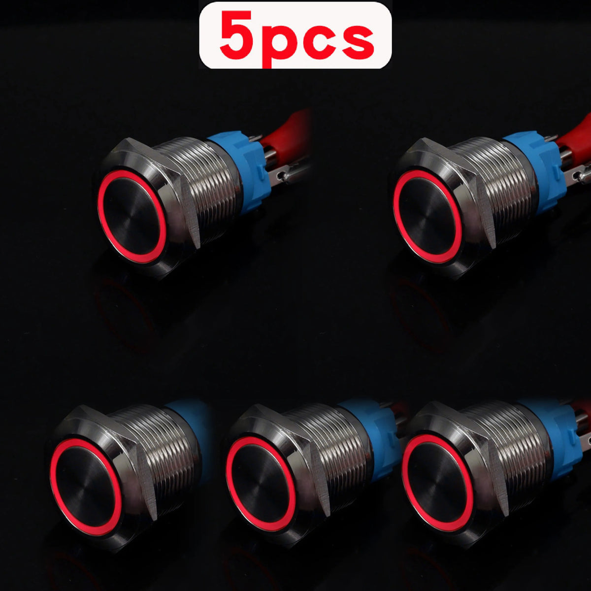 5pcs Metal Push Button Switch Ring Lamp 16mm 19mm 22mm Waterproof LED Light On Off Momentary Latching 5v 12v 24v 220v Red Blue
