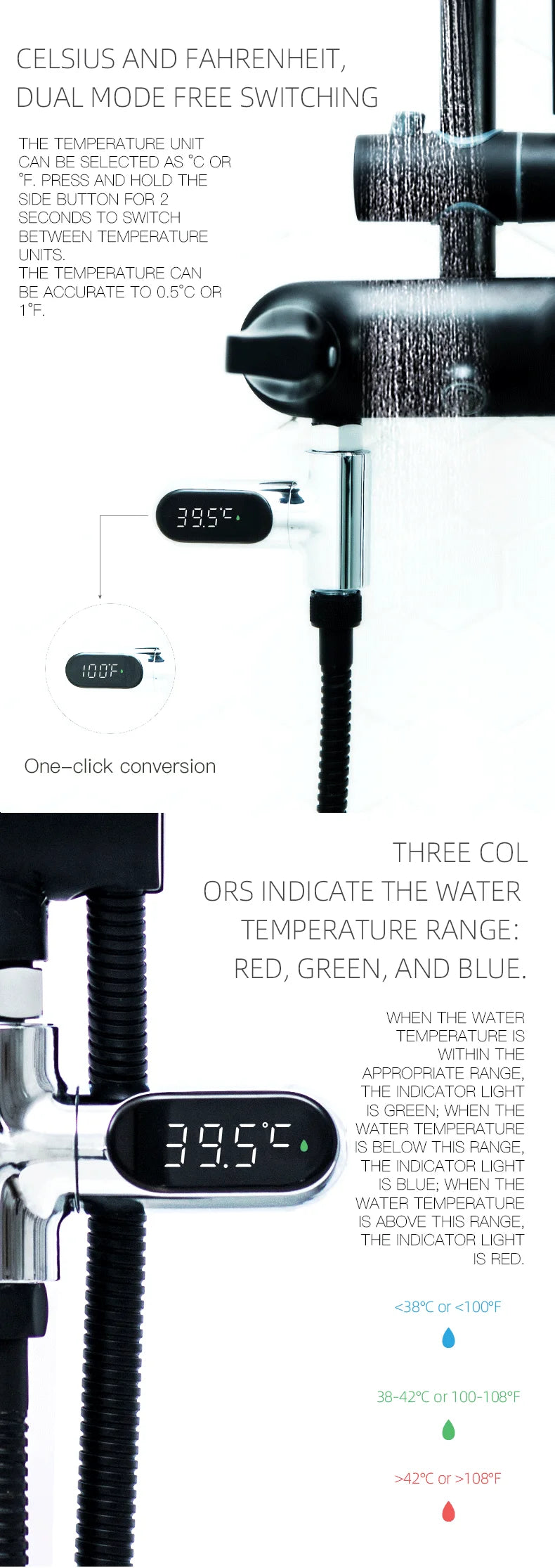 Universal Shower Head Hot Tub Water Temperature Monitor Electricity LED Display Bathing Temperature Meter Bathroom Accessories