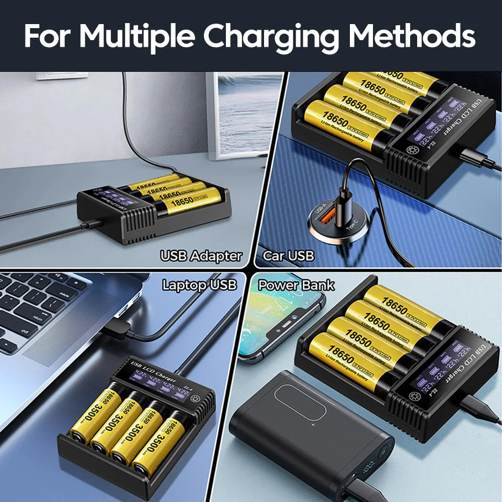 USB LCD Battery Smart Charger 1/2/4 Slots Dual For 18650 3.7V Rechargeable Lithium Battery For 1.2V NI-MH AA / AAA Battery