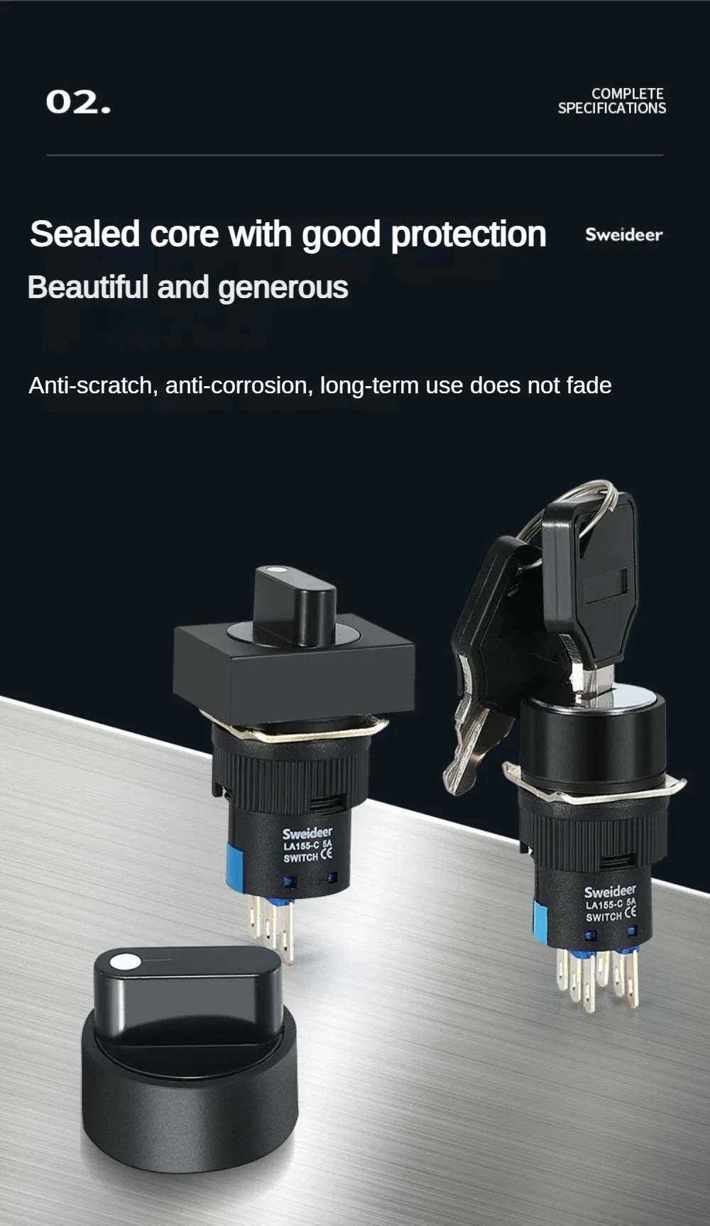 16mm Key Rotary Knob Push Button Switch 2 3 Positions Latching Self Lock Round Square Selector Start Up Power Switch 3/6 Pins