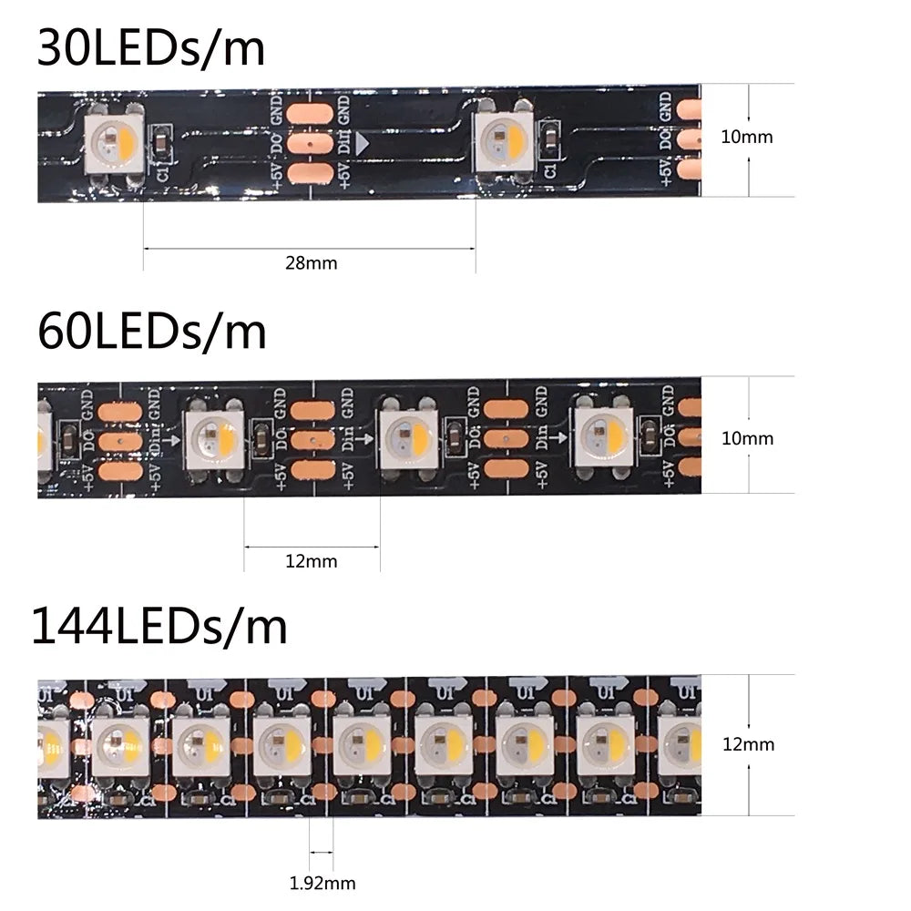 DC5V SK6812 RGBW(Similar WS2812B) 4 In 1 Led Strip 30/60/144 Leds/m Individual Addressable Led Light Black /White PCB IP30/65/67