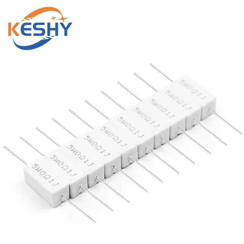 5PCS 5W 5% Cement Resistor Power Resistance 0.1 ~ 10K 0.1R 0.5R 1R 10R 100R 0.22 0.33 0.5 1 2 5 8 10 15 20 25 30 100 1K 10K ohm