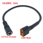1pcs 10A Ultra-soft XT60 Plug Male Female Connector to  DC 5525/DC5521 Power Cable for Fly Multirotor Field Repairs Apply