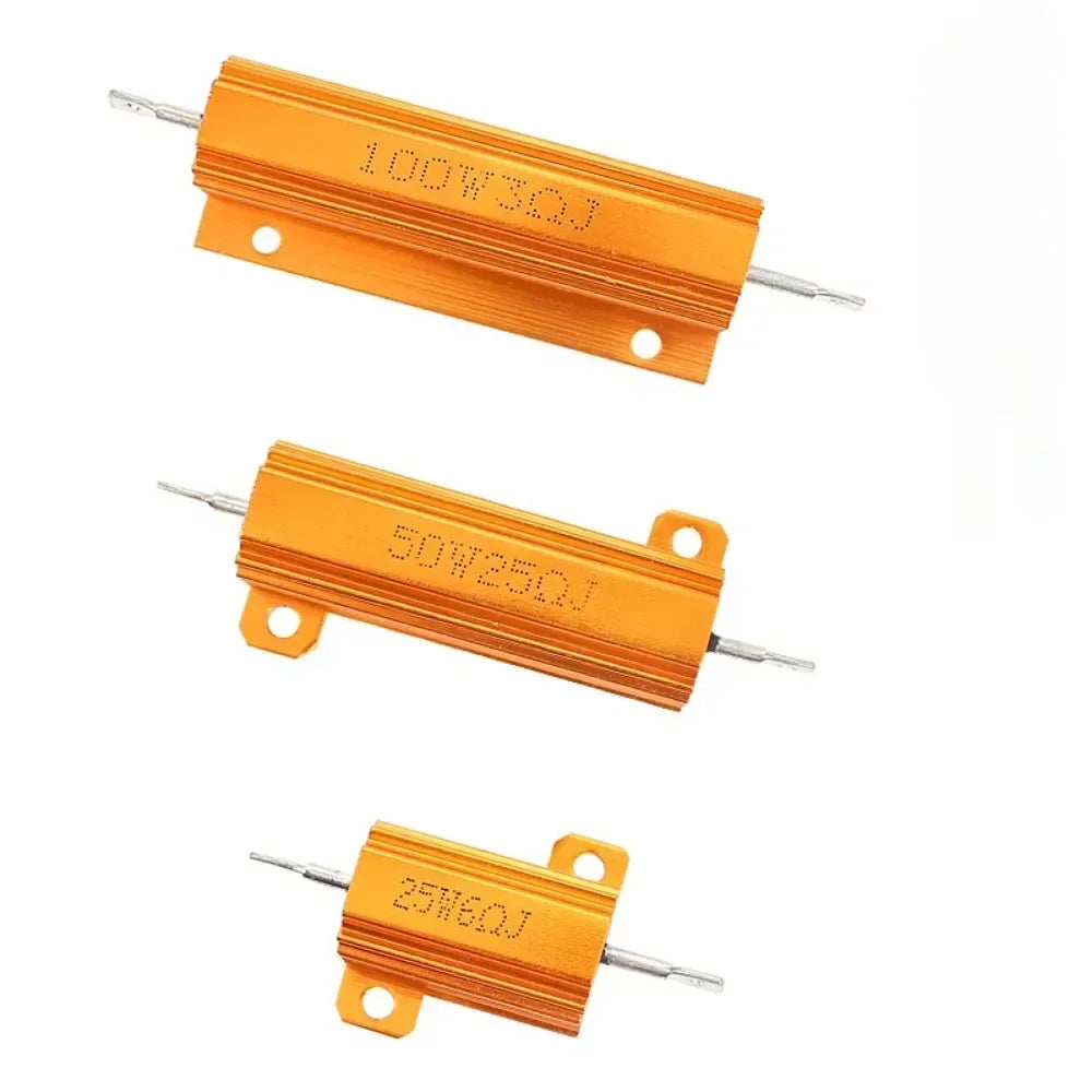 2PCS 100W 50W 25W 10W Aluminum Power 0.1~1Kohm Metal Shell Case Wirewound Resistor  Resistance Load Resistor 0.1ohm 3ohm  50ohm