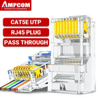 AMPCOM RJ45 Connector 50U Gold Plated CAT7 CAT6 CAT5E Pass through Modular Plug 8P8C Crimp End for Solid Wire Stanrded Ethernet