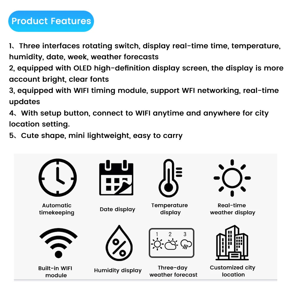 ESP8266 Mini Electronic Clock DIY Kit 0.96-inch OLED Display Supports 2.4GHz Wi-Fi Connectivity Enclosed DIY Soldering Kit