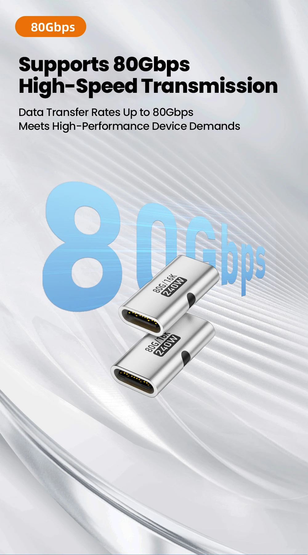 Type C Female To Type C Female Adapter USB 4.0 80Gbps High-Speed Transmission PD3.1 Fast Charging for iPhone 15 16 17 iPad