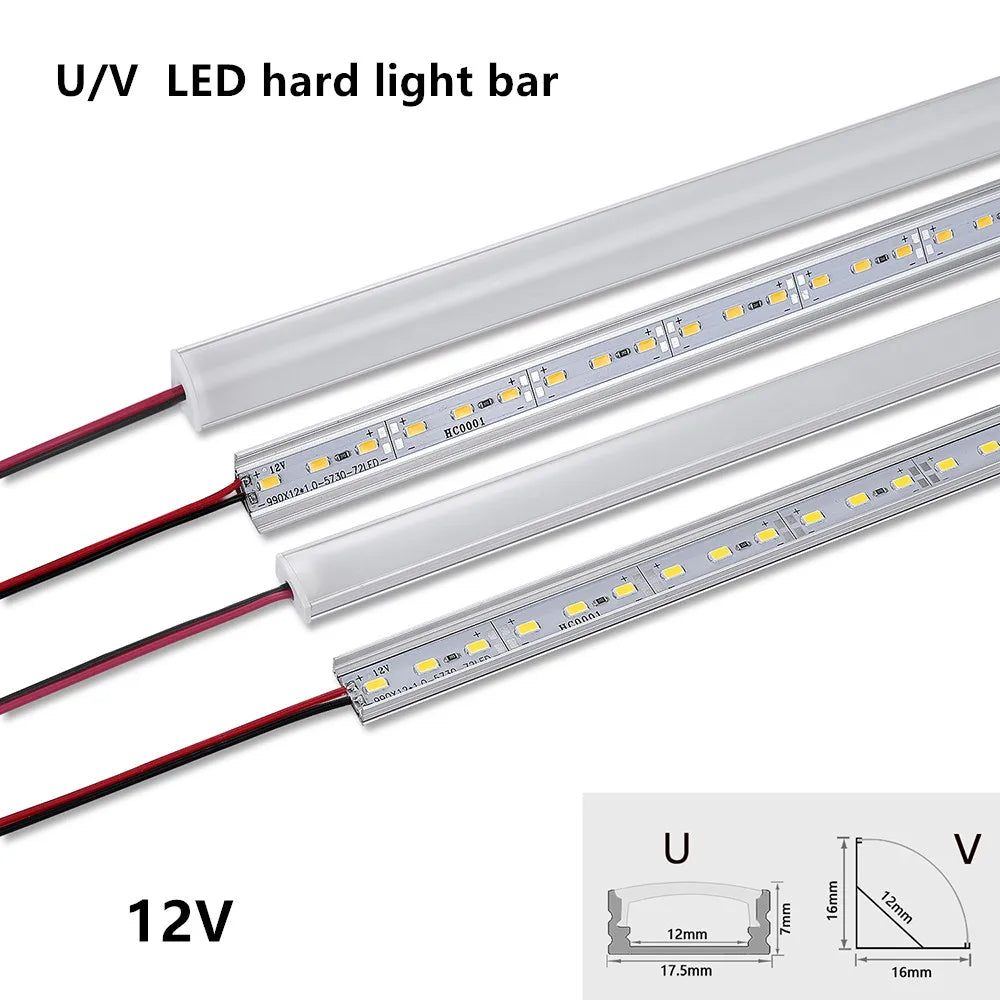 1-20pcs LED Rigid Strip DC12V 50CM 20 inch SMD5730 36LEDs U/V-Shaped Flat LED Aluminum Channel Rigid Strip for Indoor Lighting