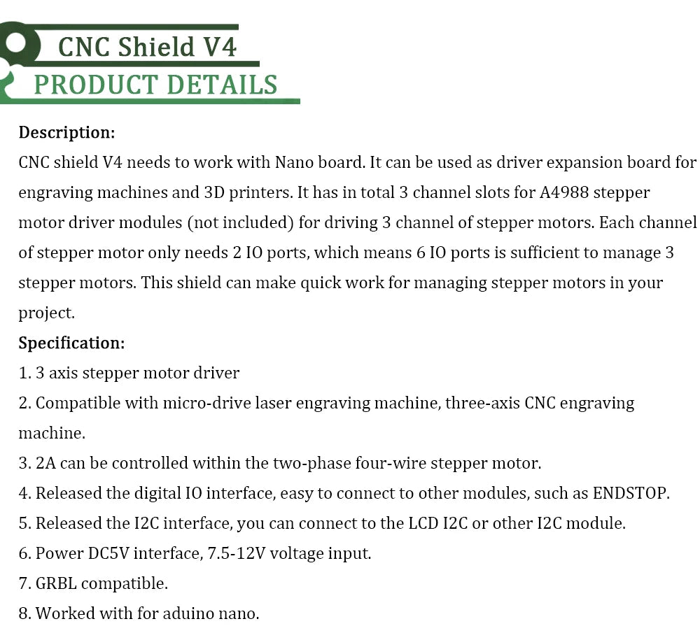 CNC Shield V4 Engraving machine 3D Printer + Nano 3.0 with USB cable+3pcs A4988 / DRV8825 Reprap Stepper Drivers Set For Arduino