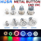 12 16 19 22 mm Metal Push Button Switch with Wire On Off PC Power Flat head 12v for Car Momentary Latching Fixed Blue 5V 220V