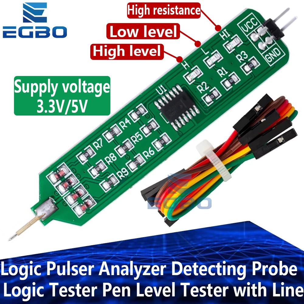 Logic Pulser Analyzer Detecting Probe 5V 3.3V Convenient and Quick Learning Board Logic Tester Pen Level Tester with Line