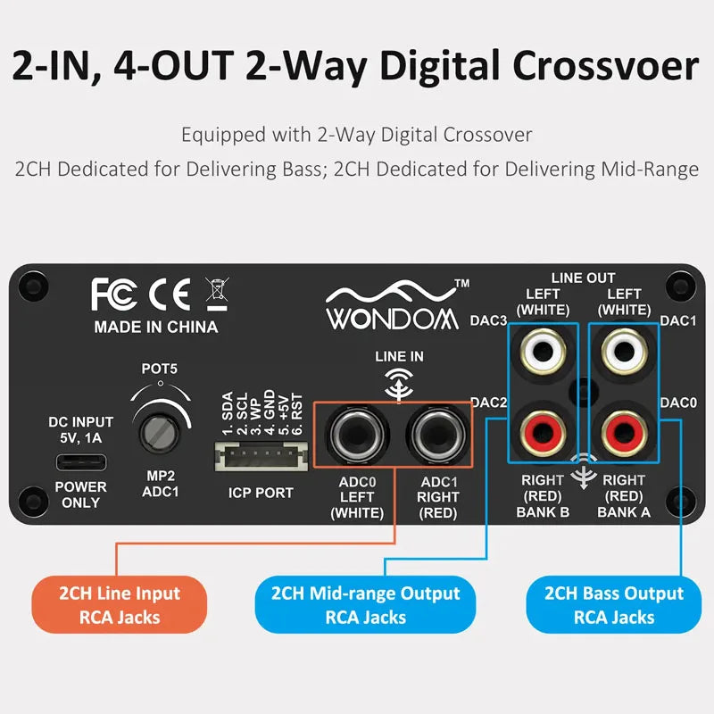 ADAU1701 2.1 4.0 DSP Digital Signal Processing Preamp 2-in 4-out Tone Board Digital Crossover Adjustment With Sigmastudio
