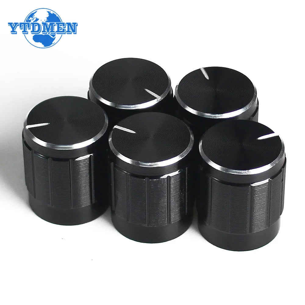 10PCS/Lot Black 6mm Potentiometer Knobs Caps Knurled Shaft  Potentiometer Control Knob Diameter 15mmx17mm Aluminum Switch Knob