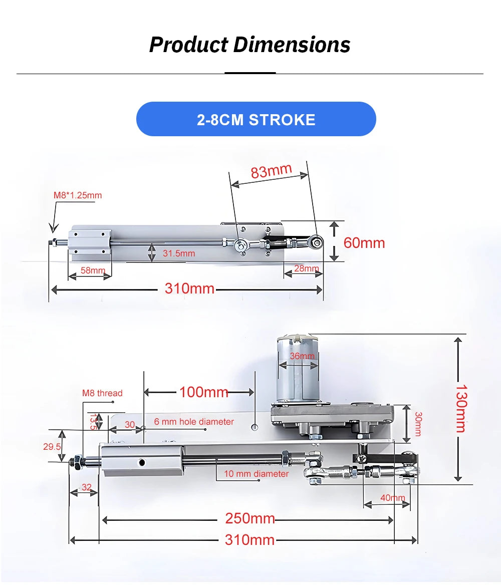 DC Reciprocating Linear Actuator All‑Metal Body Adjustable Stroke Pure Copper Motor DIY Reciprocating Motion Drive Mechanism