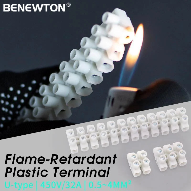 Terminal Block 12-Position Strip 450V/32A PA66 Electrical Equipment Connectors 0.5-4mm² Plastic Flame Retardant Wire Connector