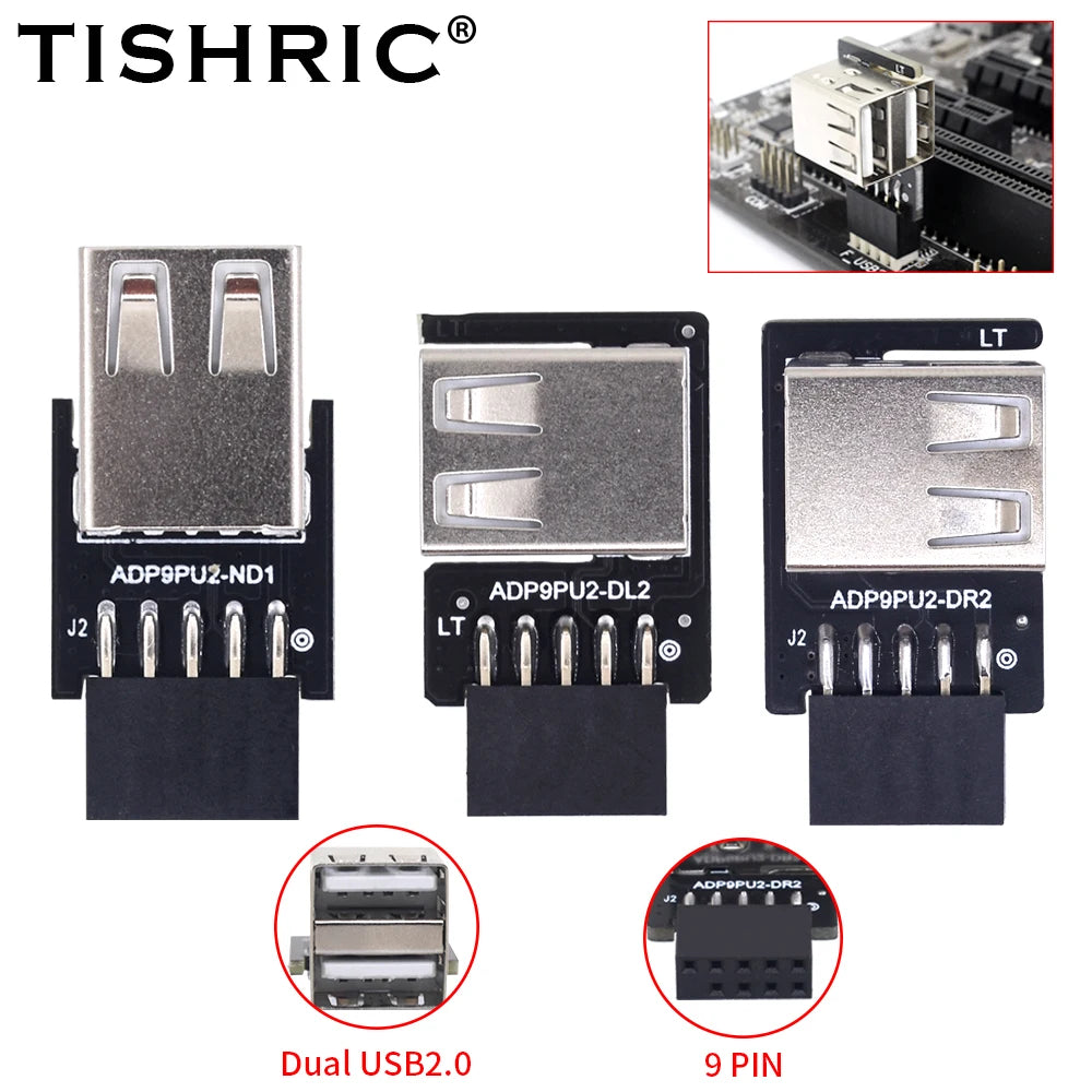 TISHRIC 9Pin To 2 Ports USB 2.0 Expansion Card USB 2.0 Motherboard Header 9pin to 2 Ports USB 2.0 Dual USB A 9 Pin Female Adapt