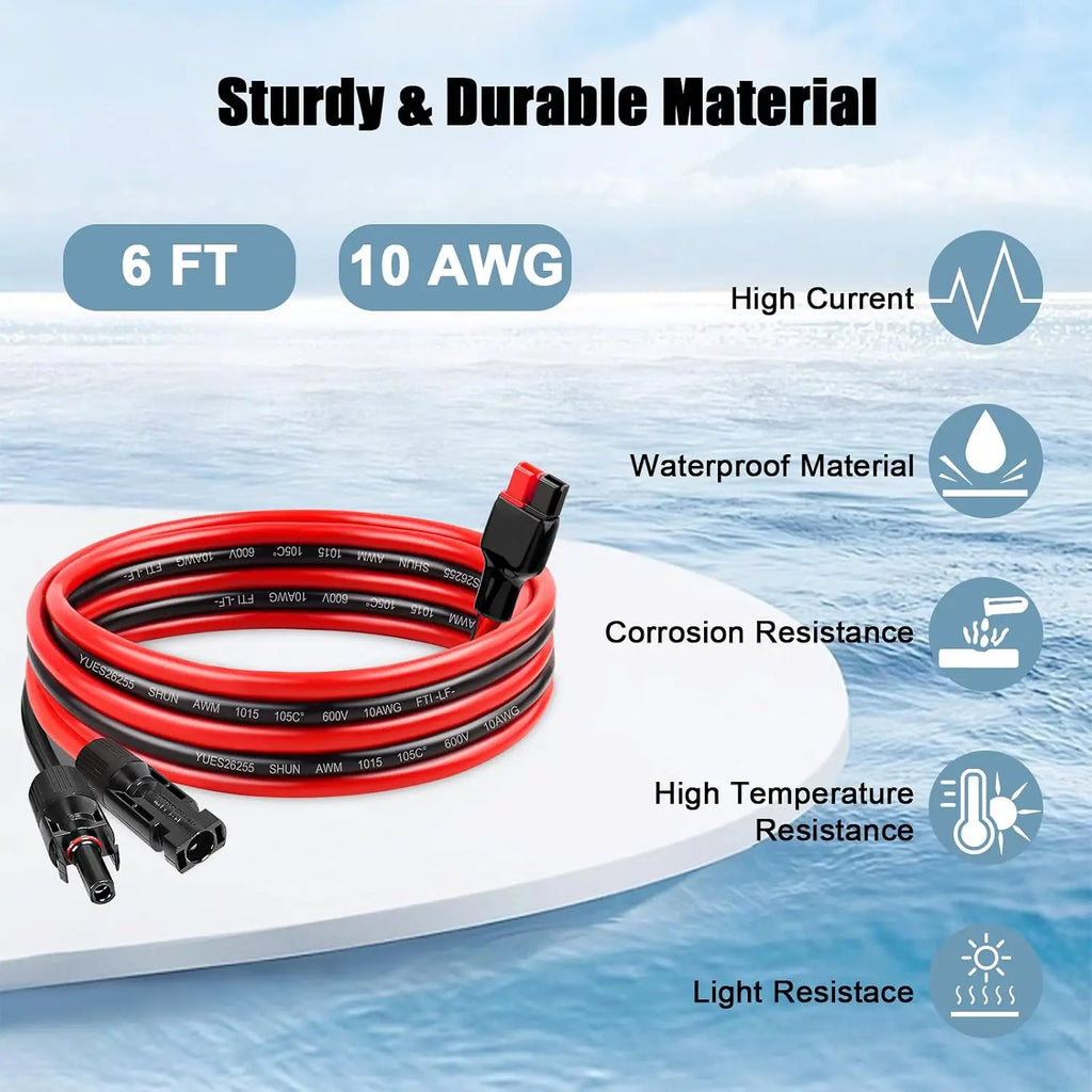 10AWG Solar Panel Cable to Anderson Connector - 6FT Solar Extension Cable with Anderson -Style Connector for Portable Power