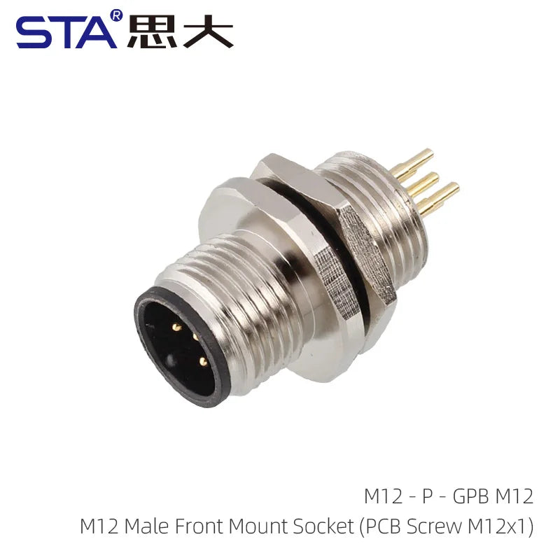 M12 Sensor Waterproof Circular Connector Panel Mount Bulkhead Installation Metal Male Female PCB Socket 2 3 4 5 6 8 12 17pin