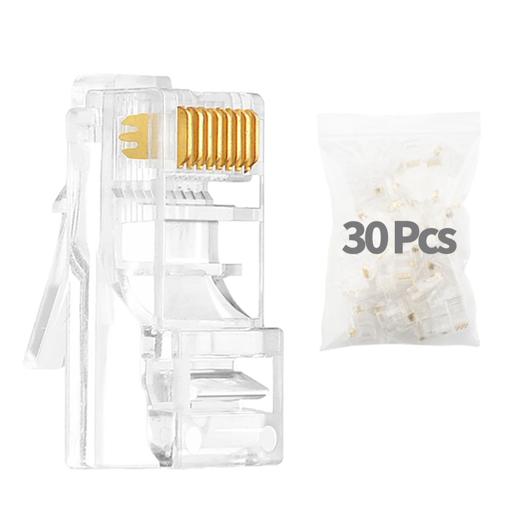 Cat6 CAT6A Pass Through RJ45 Modular Plug Network Connectors UTP Gold-Plated 1.1mm Hole End for Ethernet Cable