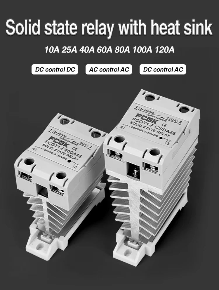 10A 25A 40A 60A 80A 100A Single Phase Slim SSR Solid State Relay With Heat Sink Industrial Relay DIN Rail Mount