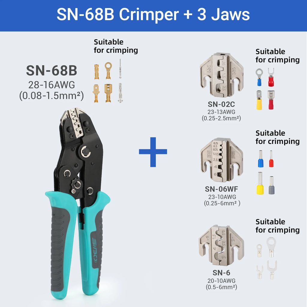Crimping Tool Set Electrician Tools Quick Change Jaws For Crimp Terminals Dupont JST Non Insulated Open Barrel Ferrule Solar MC4