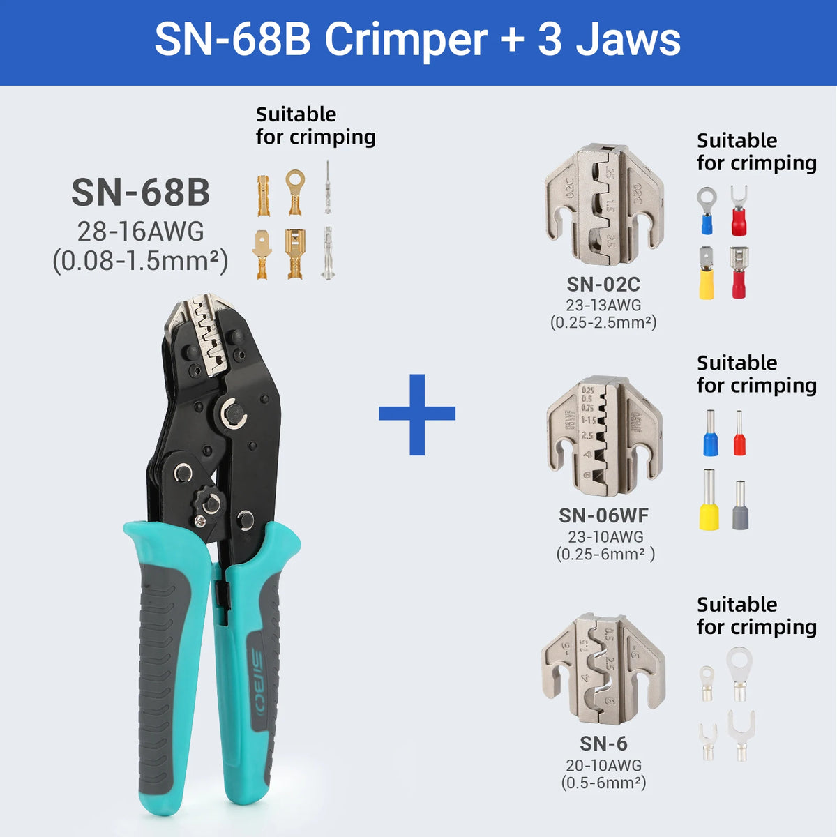 Crimping Tool Set Electrician Tools Quick Change Jaws For Crimp Terminals Dupont JST Non Insulated Open Barrel Ferrule Solar MC4