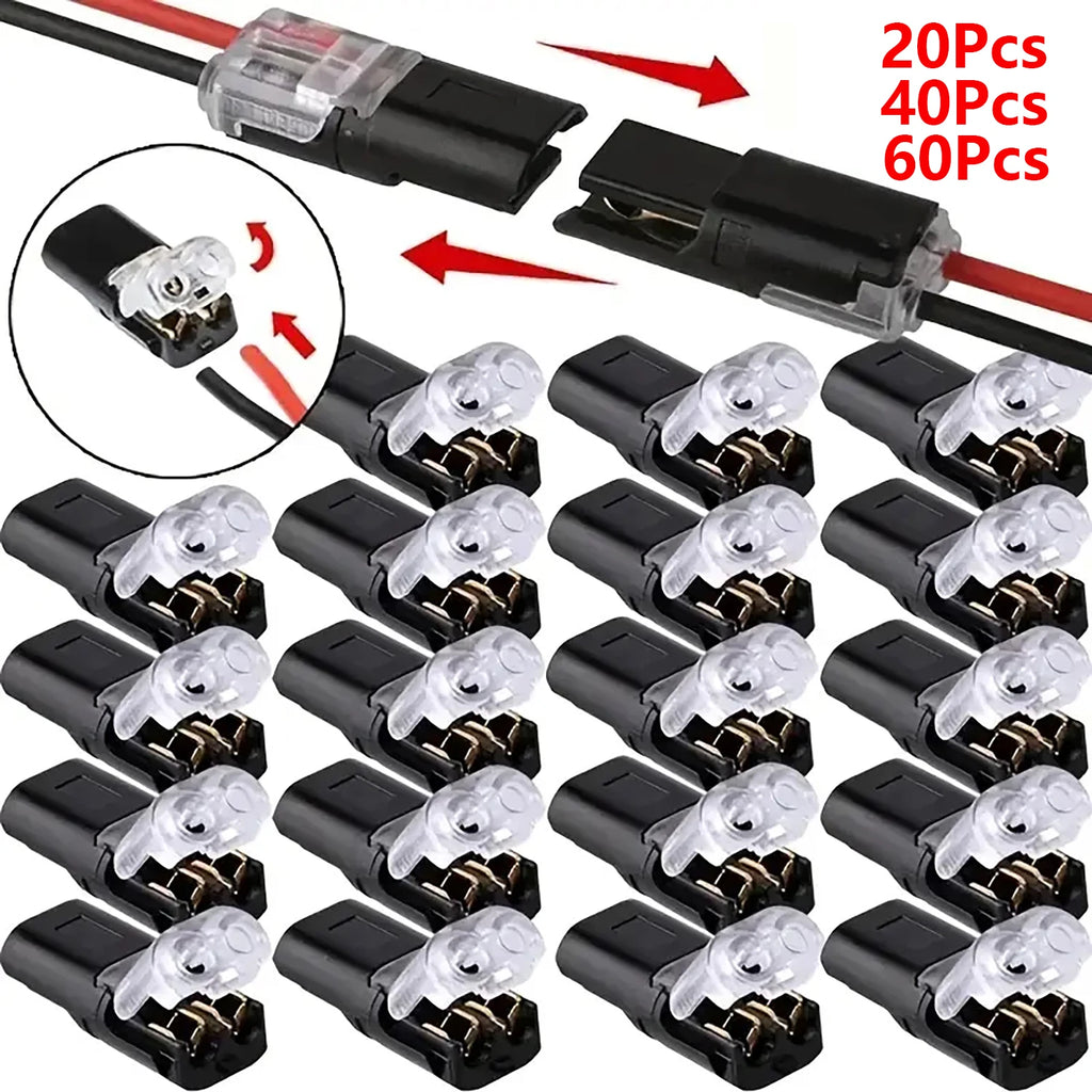 20/40/60 Pack H2 2-Pin Plug-In Wire Connector, Nylon Insulated Copper Quick Connection Terminal Block, Suitable for Low Voltag