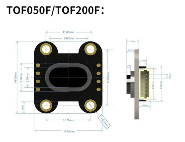 5pcs/1pc TOF050F TOF200F TOF400F Laser Infrared Distance Sensor Module VL6180 VL53L0X VL53L1X Module 50CM 2M 4M Serial Port IIC