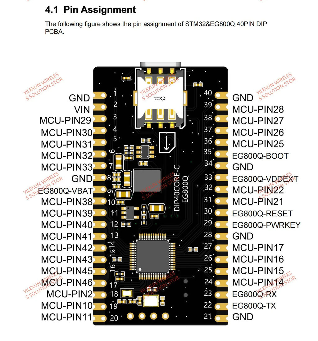 Quectel EG800Q-EU MCU STM32 40PIN DIP PCBA LTE CAT1 Module For Europe 2.4G WIFI Scan B1/B3/B5/B7/B8/B20/B28 Band SMS USB UART