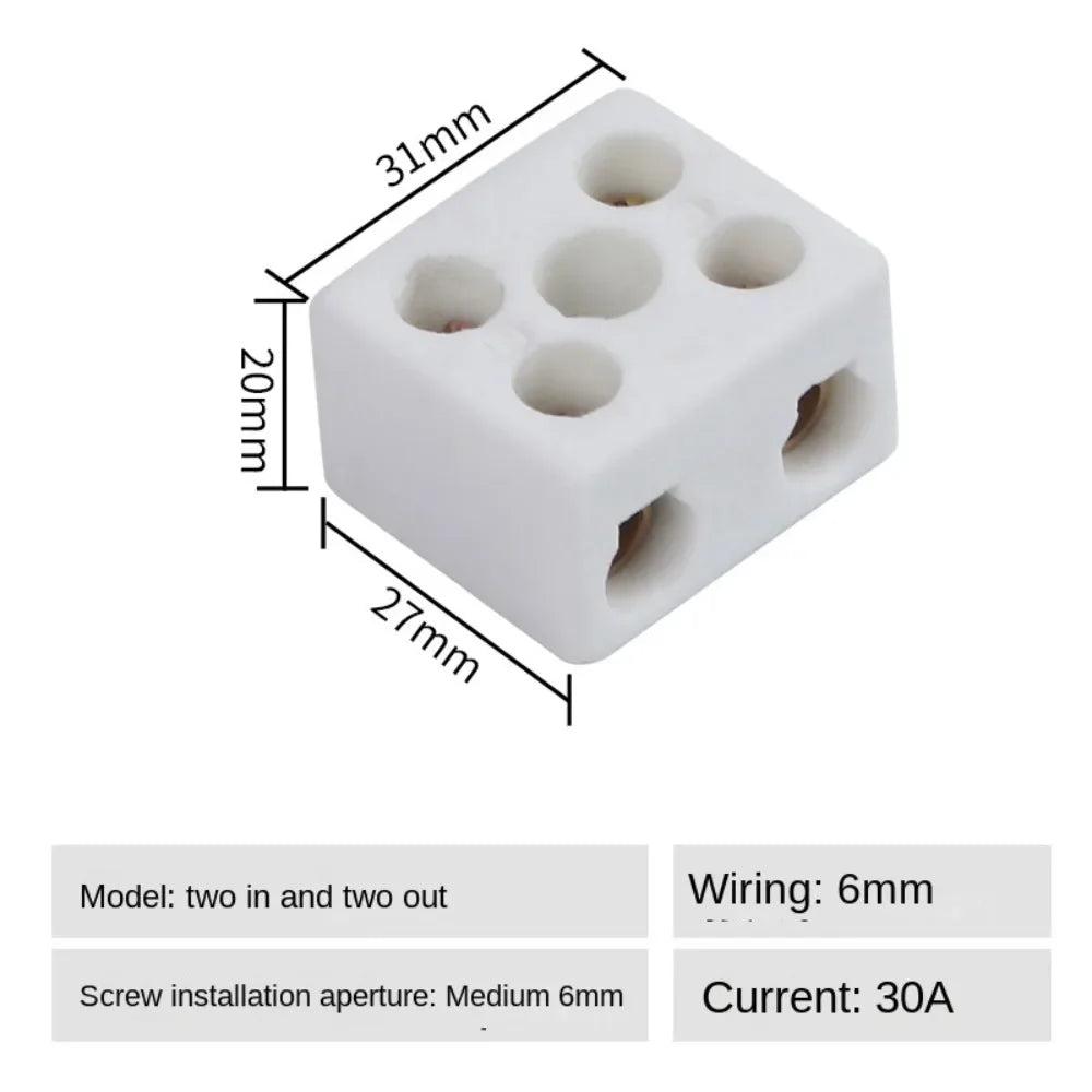 1 In 1 Out Ceramic Wiring Terminal Block 2 In 2 Out High-temperature Resistant Ceramic Terminal Post 250V Copper
