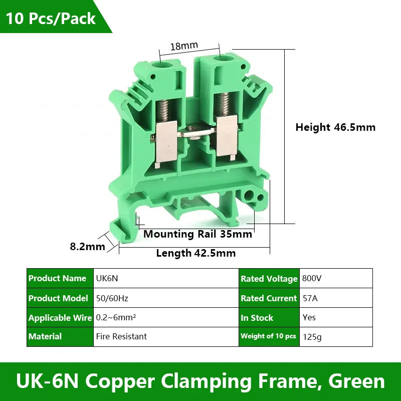 UK 2.5 Terminal Block UK2.5B Screw Connection Connect Strip 2.5B/3N/5N/6N/10N  2.5mm² Cable Electrical Din Rail Wire Connector