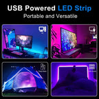RGB LED Strip Lights, 5V USB Powered LED Tape,  24 Key Remote & APP Control, Music Sync Flexible Ambient Lighting for DIY Living Room, Bedroom,TV Backlight, Game Lighting,Party, Decorative String Lights