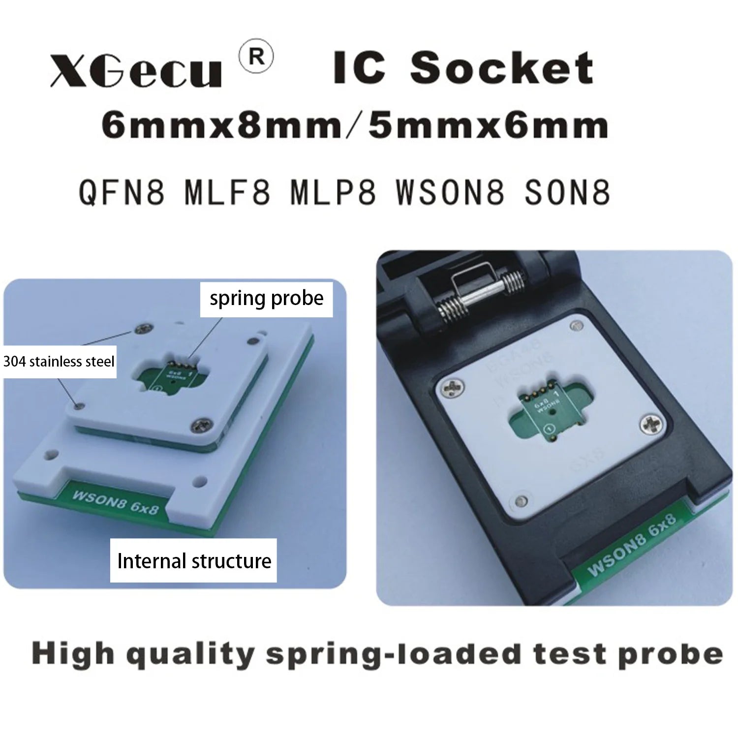XGecu QFN8 WSON8 DFN8 5X6 or 6X8 IC Socket universal adapter for SPI NAND NOR Flash MLF8  MLP8 SON8 with High-end Spring Probe